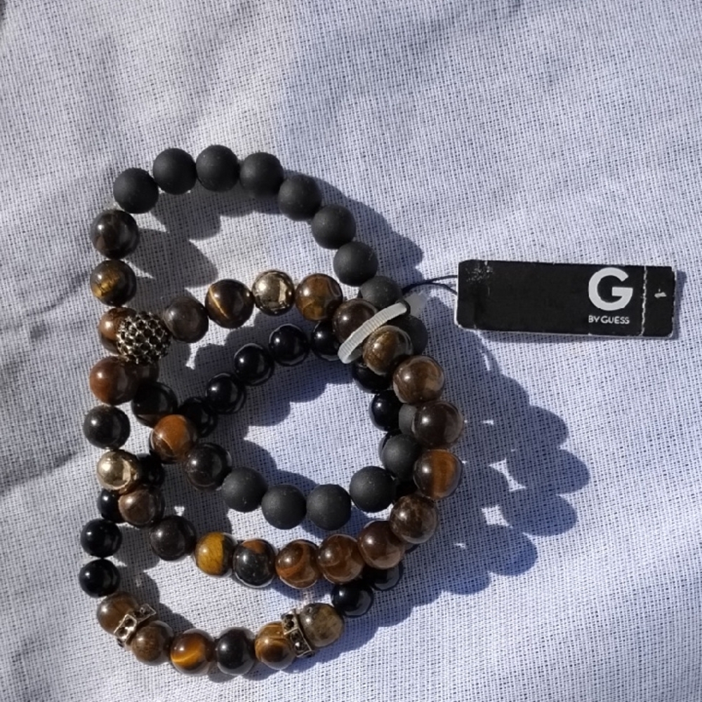 Guess Black and Brown Beaded Bracelet Set
